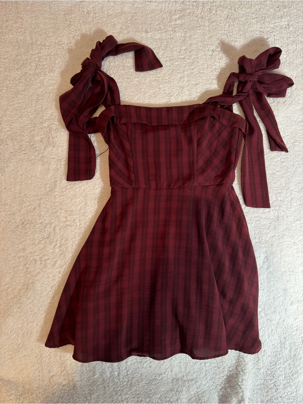 Francesca's Burgundy Plaid Mini Dress with Tie Shoulders